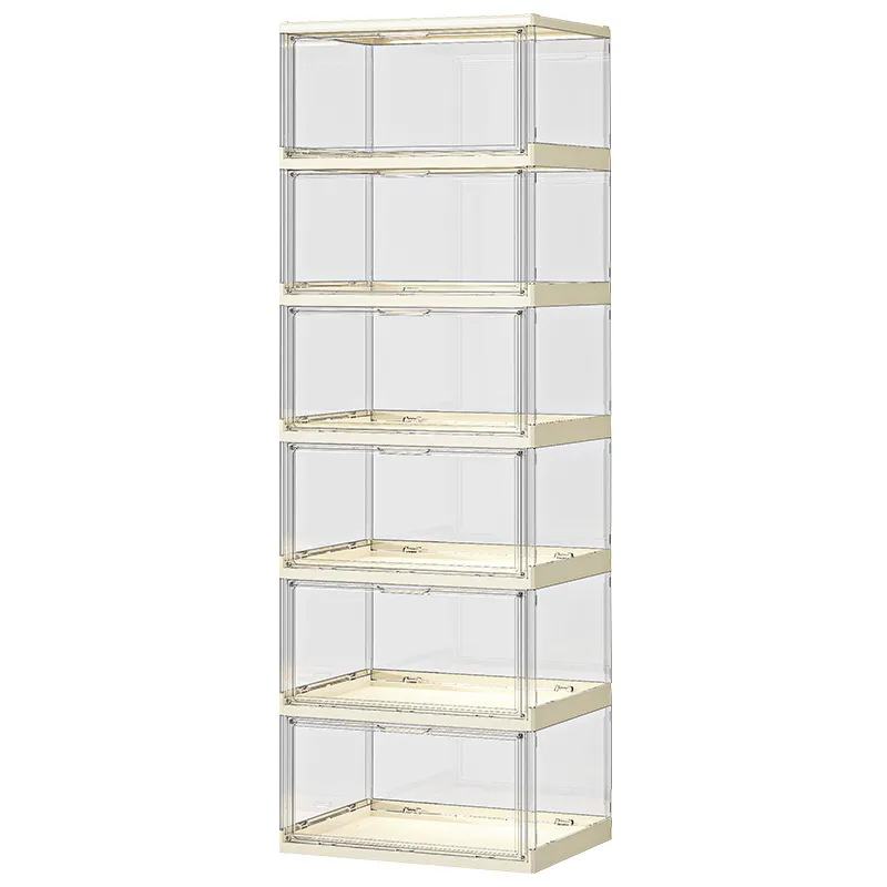 Shoe Box Display - 透明アクリル製折りたたみ式シューズキャビネット 磁気式多層プラスチック収納ラック 取り付け不要 ディスプレイボックス 家庭用