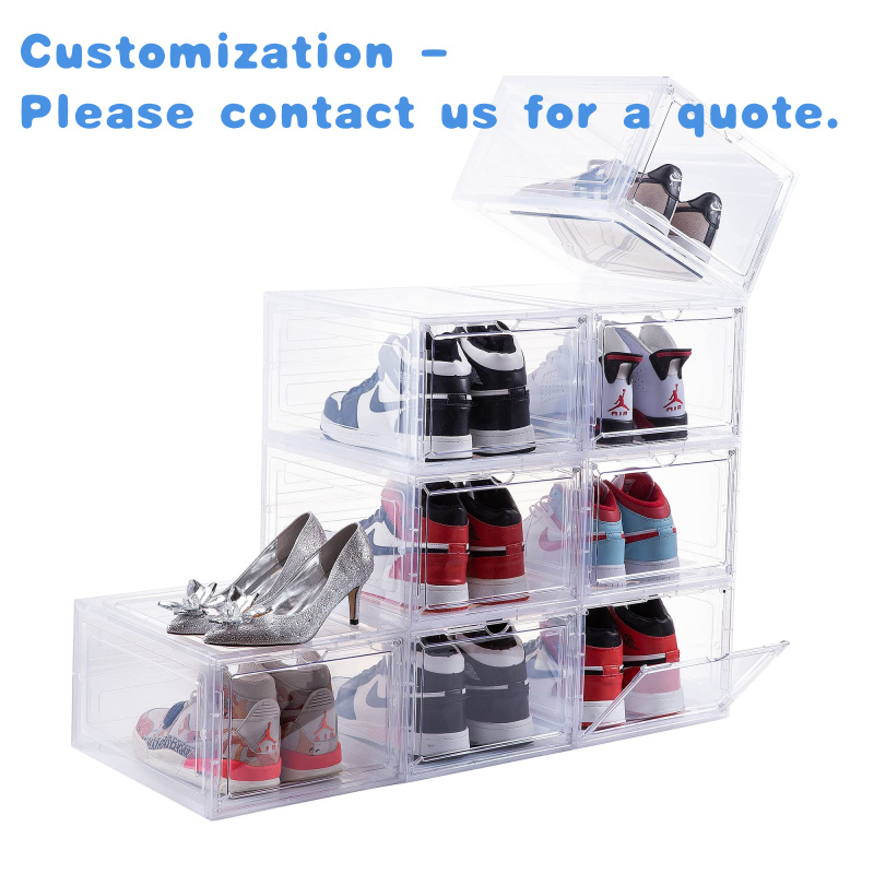 Shoe Box Display - カスタムシューズオーガナイザー、丈夫なプラスチック製シューズボックス、スニーカー収納ボックス、積み重ね可能なクローゼットコンテナ、ディスプレイ