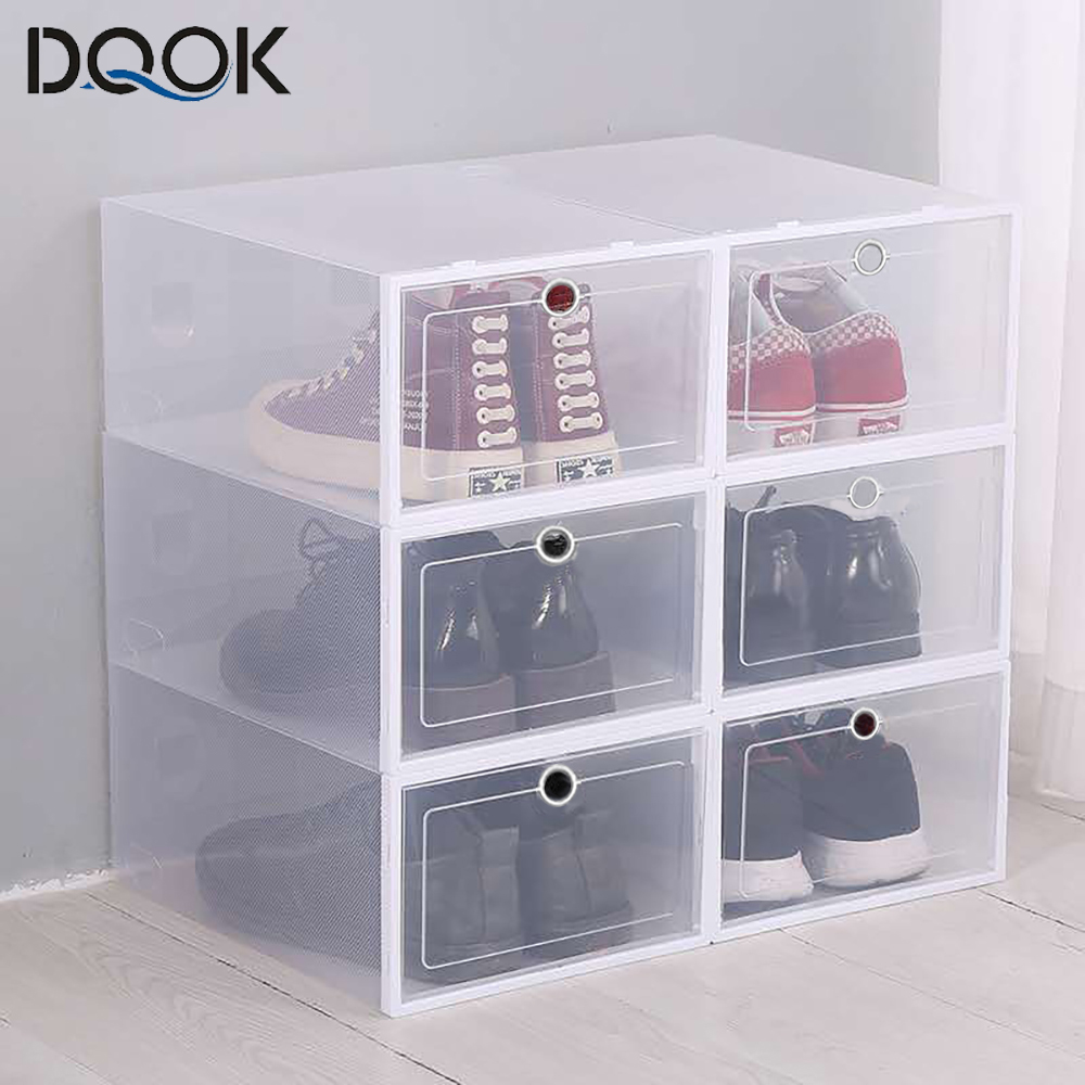 Shoe Box Display - 6パック透明靴箱靴オーガナイザー厚みのある折りたたみ式防塵収納ボックス積み重ね可能な組み合わせ靴キャビネット販売