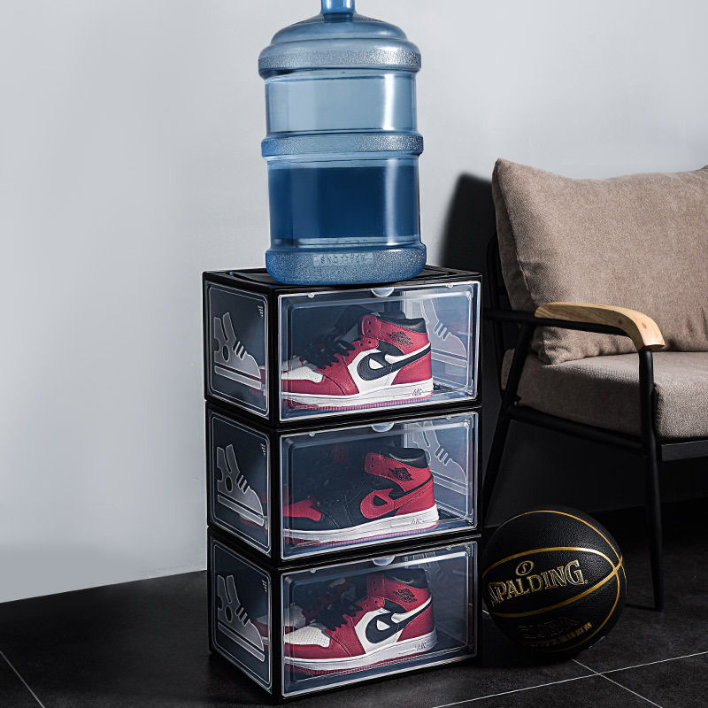 Shoe Box Display - 1個入り AJスニーカーボックス 硬質プラスチック製シューズボックス 積み重ね可能なキャビネット収納ボックス ハイカットシューズ用防塵AJシューズオーガナイザー シューズラック