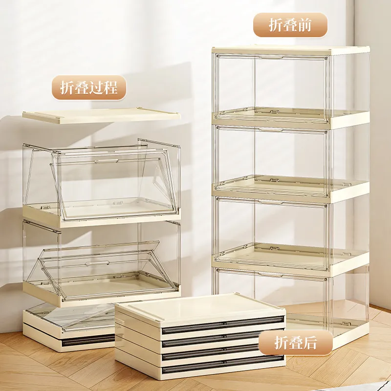 透明アクリル製折りたたみ式シューズキャビネット 磁気式多層プ - Shoe Box Display のレビューと価格
