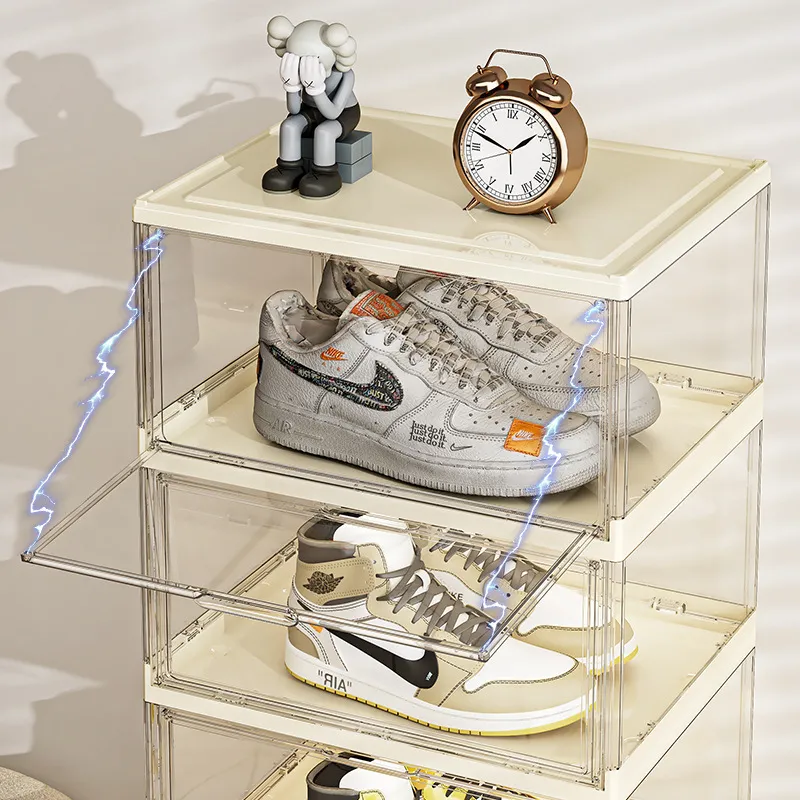 透明アクリル製折りたたみ式シューズキャビネット 磁気式多層プ - Shoe Box Display のレビューと価格