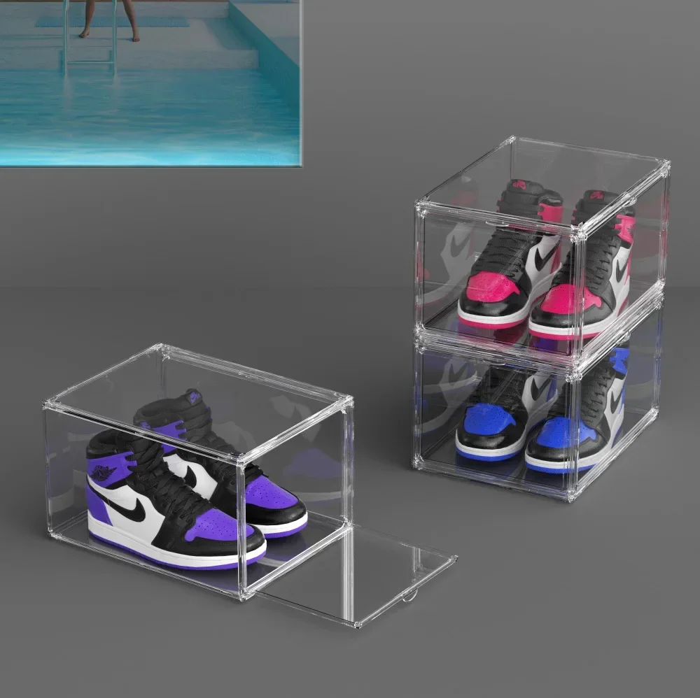 組み立て式両開き収納ボックス 高透明ディスプレイコンビネーシ - Shoe Box Display のレビューと価格