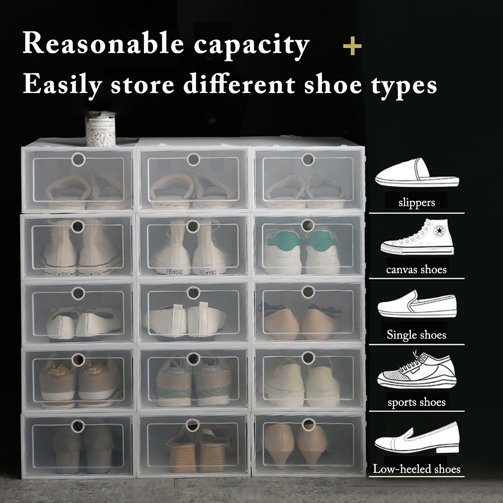 6パック透明靴箱靴オーガナイザー厚みのある折りたたみ式防塵収 - Shoe Box Display のレビューと価格