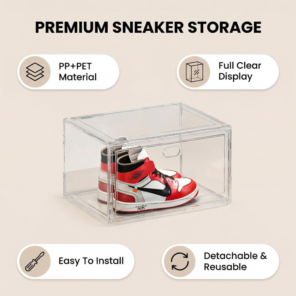 厚みのある透明な収納ボックス アクリル製シューズボックス マ - Shoe Box Display のレビューと価格