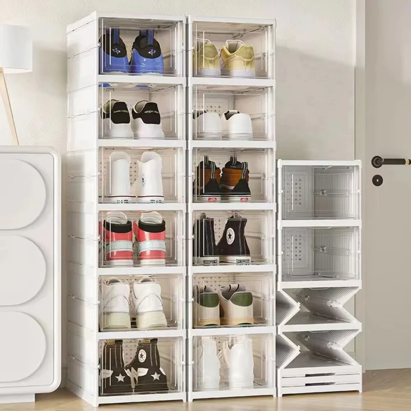 防塵6層折りたたみ式シューズボックス、積み重ね可能な透明厚型 - Shoe Box Display のレビューと価格