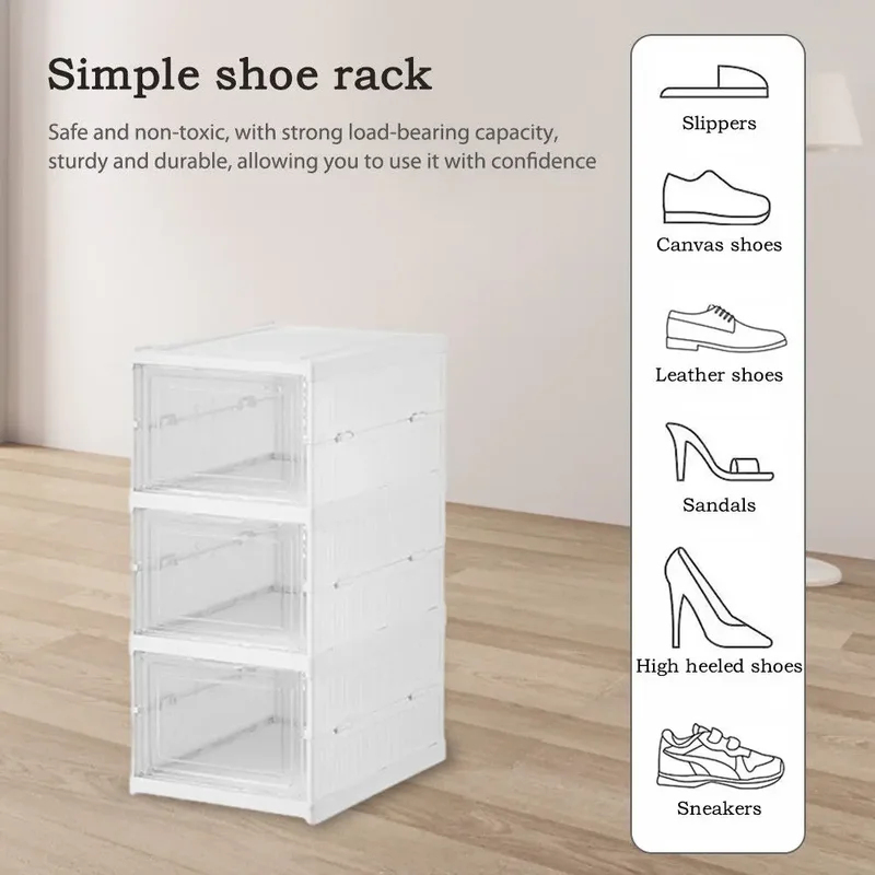 防塵6層折りたたみ式シューズボックス、積み重ね可能な透明厚型 - Shoe Box Display のレビューと価格