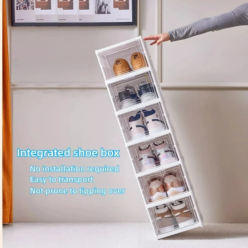 防塵6層折りたたみ式シューズボックス、積み重ね可能な透明厚型 - Shoe Box Display のレビューと価格